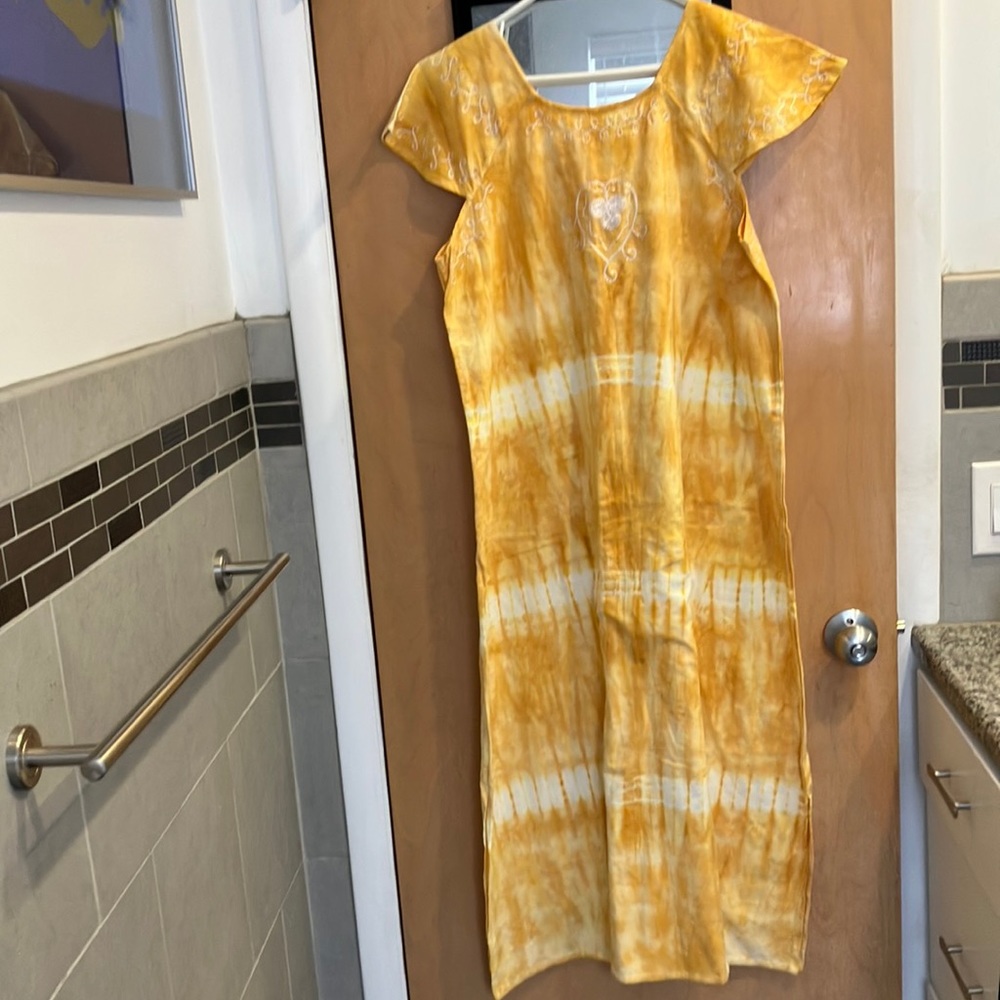 Boho tie dye long summer dress with embroidery
